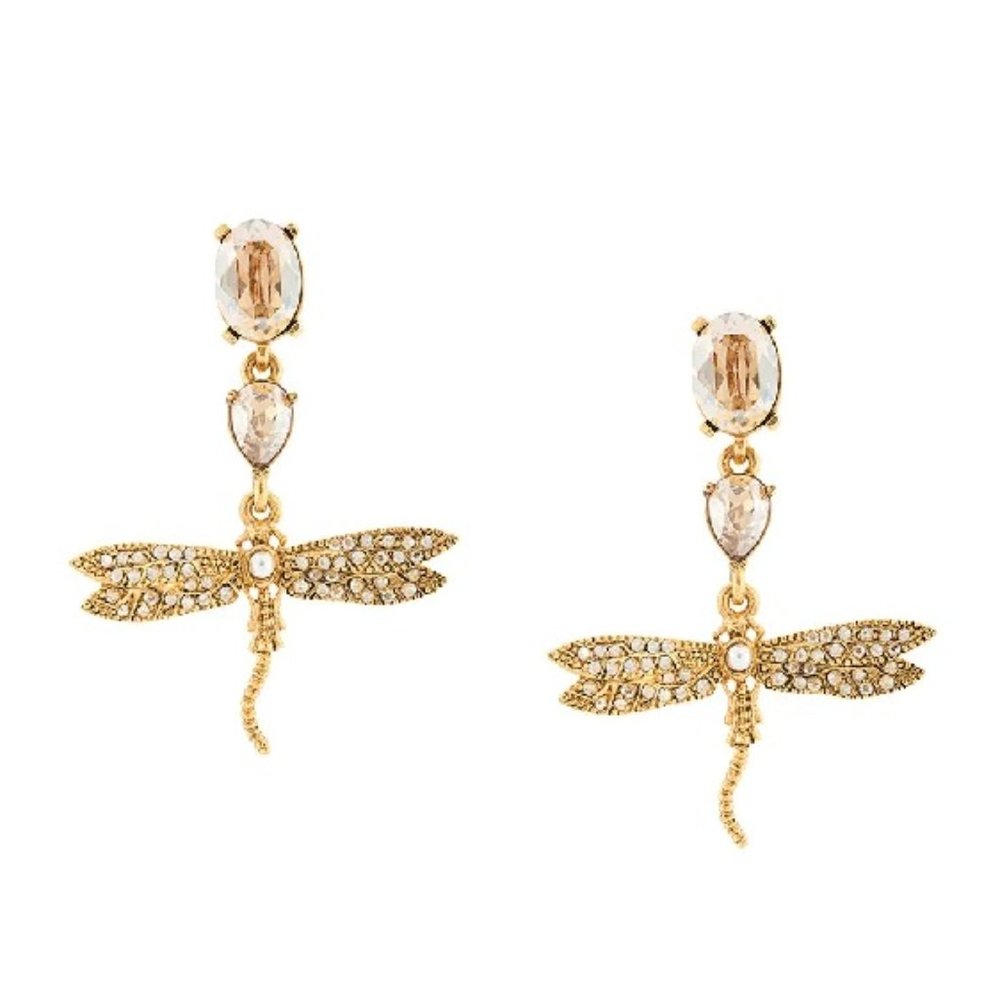Oscar de la Renta Gold dragonfly drop earrings NEW - Picture 8 of 11